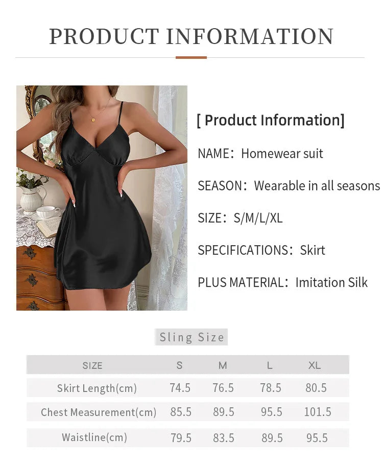 Solid Silk Satin Women Nightgown Sleeveless V Neck Pajama Dress Female Backless Sleepwear Backless Nightwear Homewear Clothing