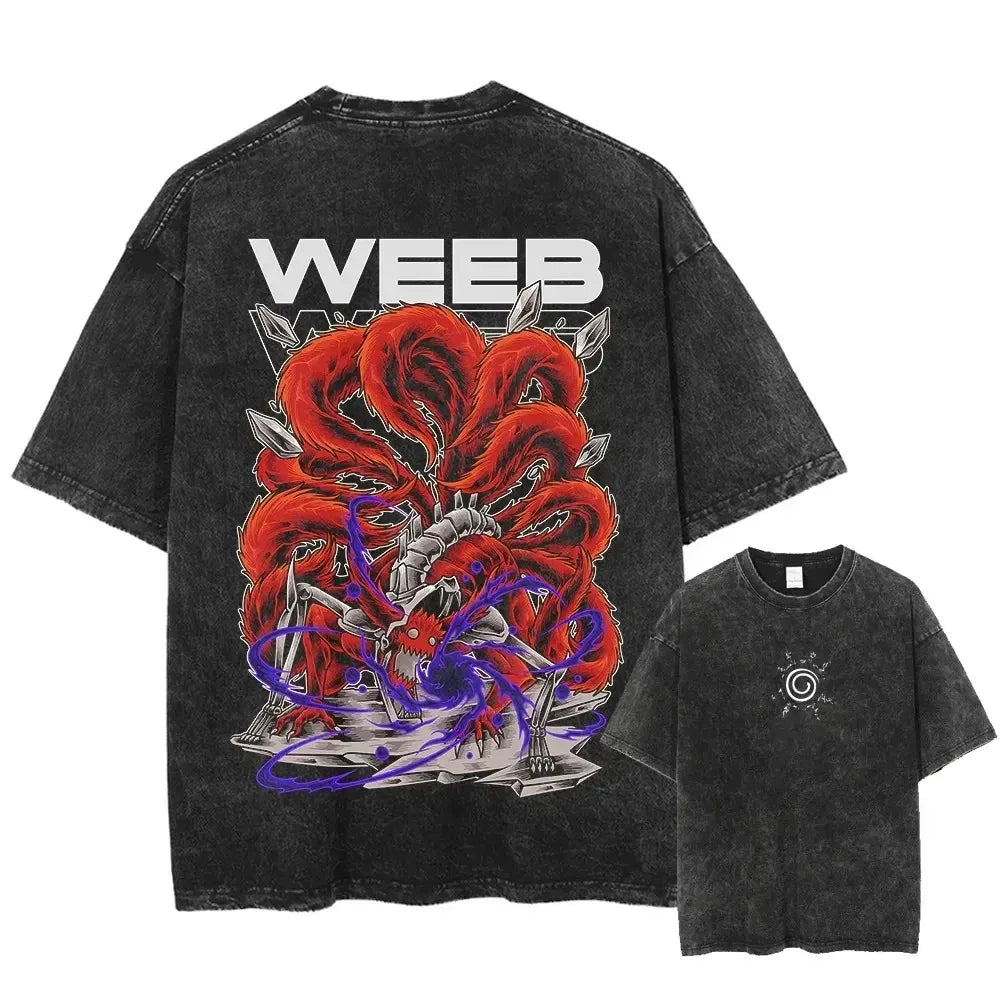 Men Washed Anime Naruto Print T Shirt Hip Hop Streetwear T-Shirt Harajuku Cotton Short Sleeve Casual Tshirt Summer Tops Tees