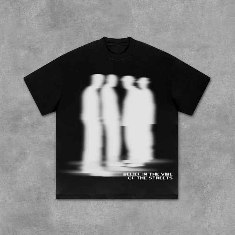 Street Atmosphere Virtual Shadow Characters Shadow Graphic Cotton T-Shirt Men Y2K Vintage Oversize Tshirt Streetwear Women Tops