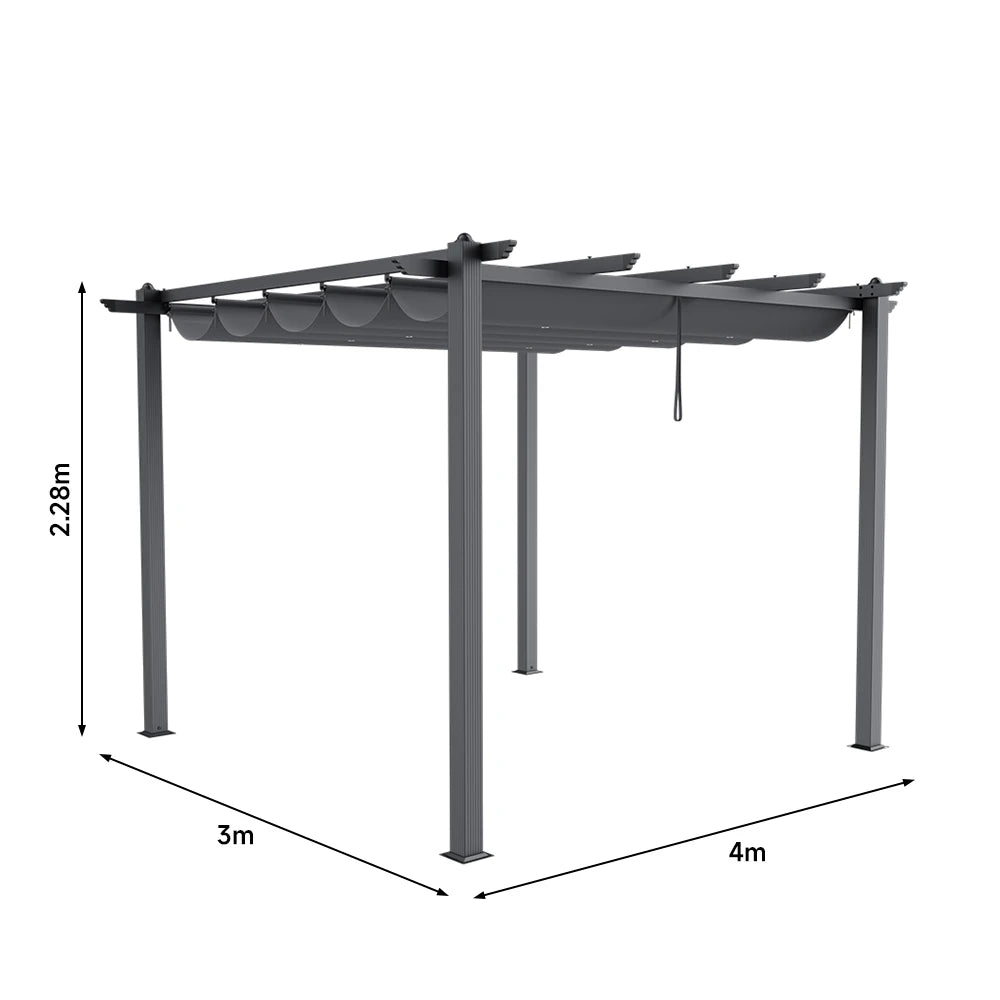 【Breeins】Metal Pergola w/Thicker Post & Upgraded Retractable Pergola Canopy, Heavy-Duty Aluminum Pergolas and Gazebos