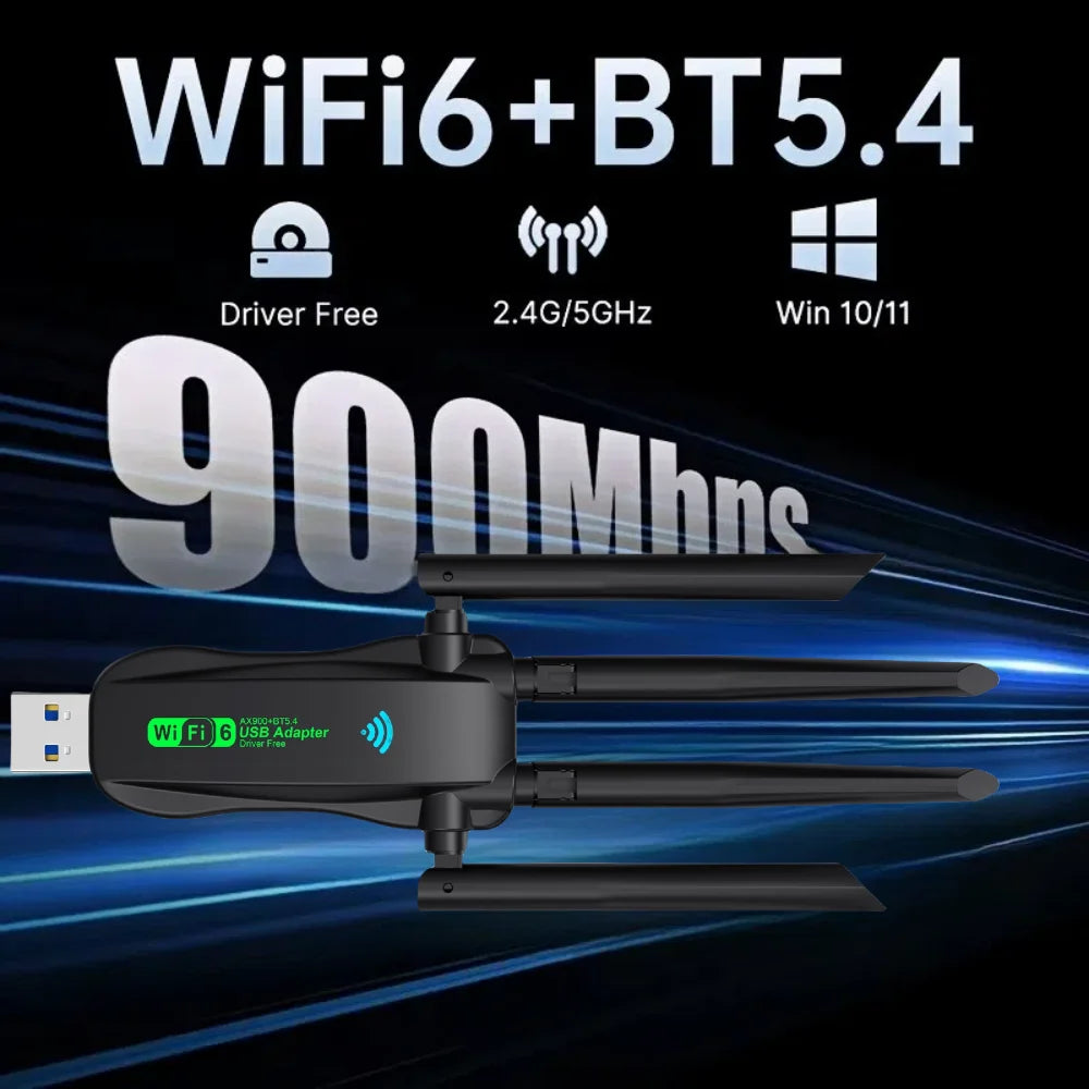 WIFI 6 AX900 4 Antennas USB WiFi BT 5.4 Adapter 2in1 Dongle Wireless Wlan External Network Card for Windows 10/11 Driver Free