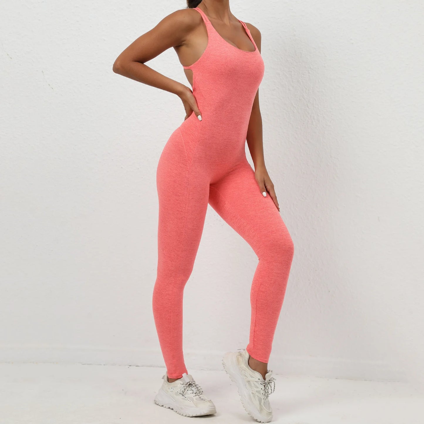 Sexy Backless Bodycon Scrunch Jumpsuit Raises Butt Women Dance Fitness Overalls for Women Sleeveless Yoga Sport Jump Suit Black
