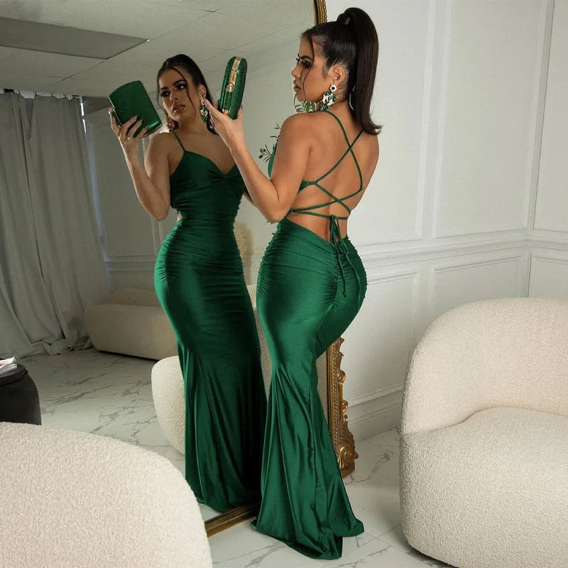 Ladies Summer Satin New Fashion Evening Party Dress Women Sleeveless Backless Bodycon Maxi Dresses Night Club Streetwear Outfits