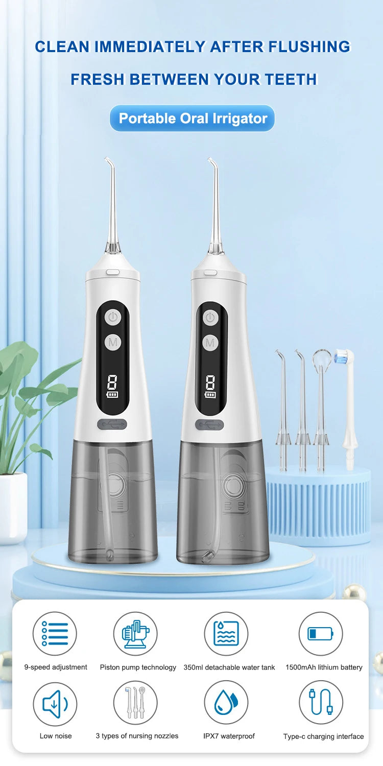 Electric Oral Irrigator Dental Water Flosser for Teeth Rechargeable 9 Modes Portable Dental Water Jet Floss Teeth Cleaner 4 Tip