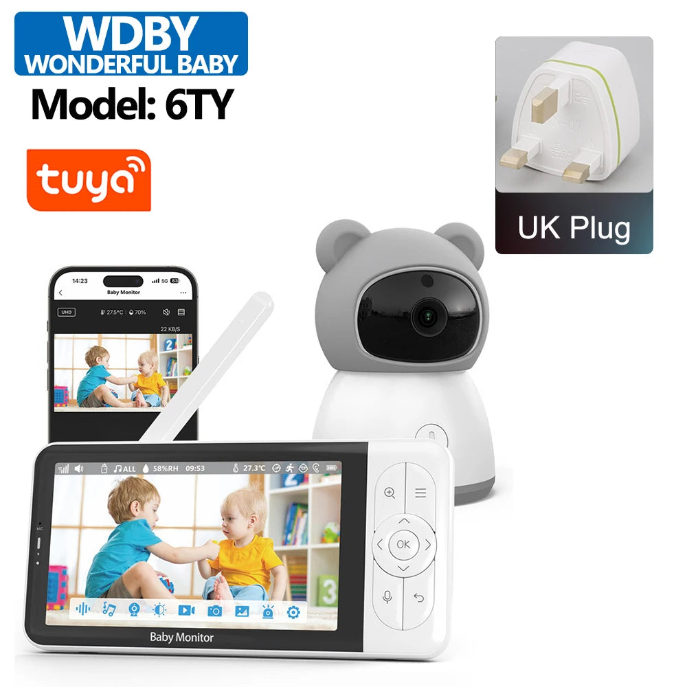 Tuya Smart Wireless Video Baby Monitors 5" 1080P Display Temperature Detection APP View Control Baby Nanny 2-Way Audio Baby Cam