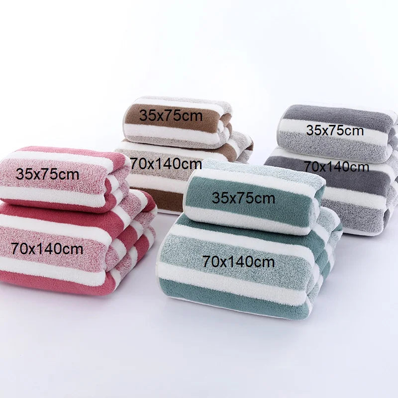 Striped Pattern Towel Set Soft Face Towel Bath Towel Quick Drying Absorbent Towels For Bathroom