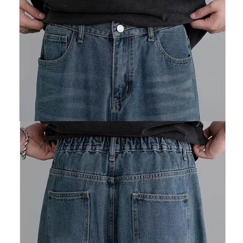 Men Classic Straight Leg Casual Jeans Male Brand Wide Leg Black Denim Pants Simple Vintage Outside High Street Denim Trousers