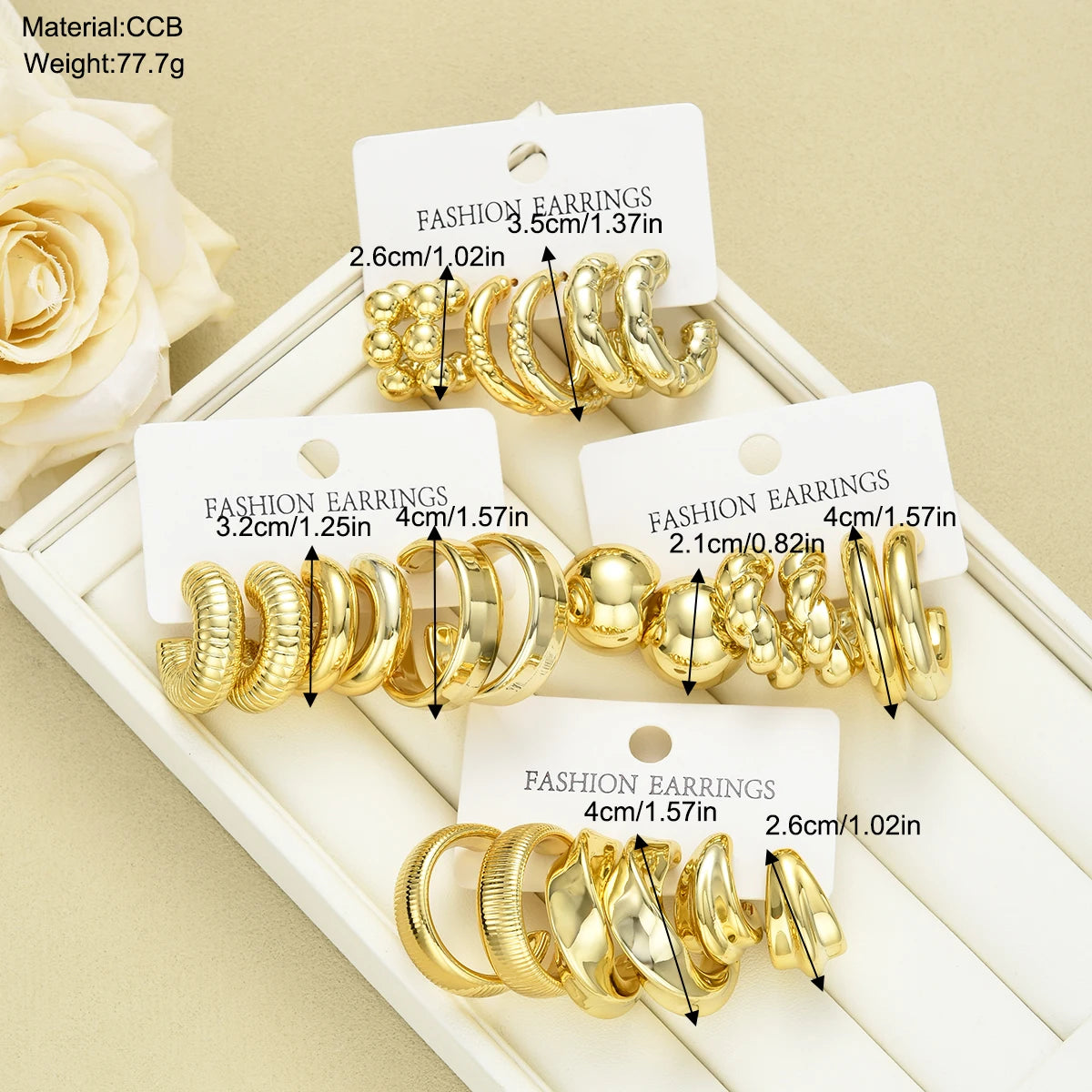 17KM 12 Pairs Trendy Gold Color Twisted C Shape Hoop Earrings Set for Women Fashion Metal Geometric Circle Earrings Jewelry Gift