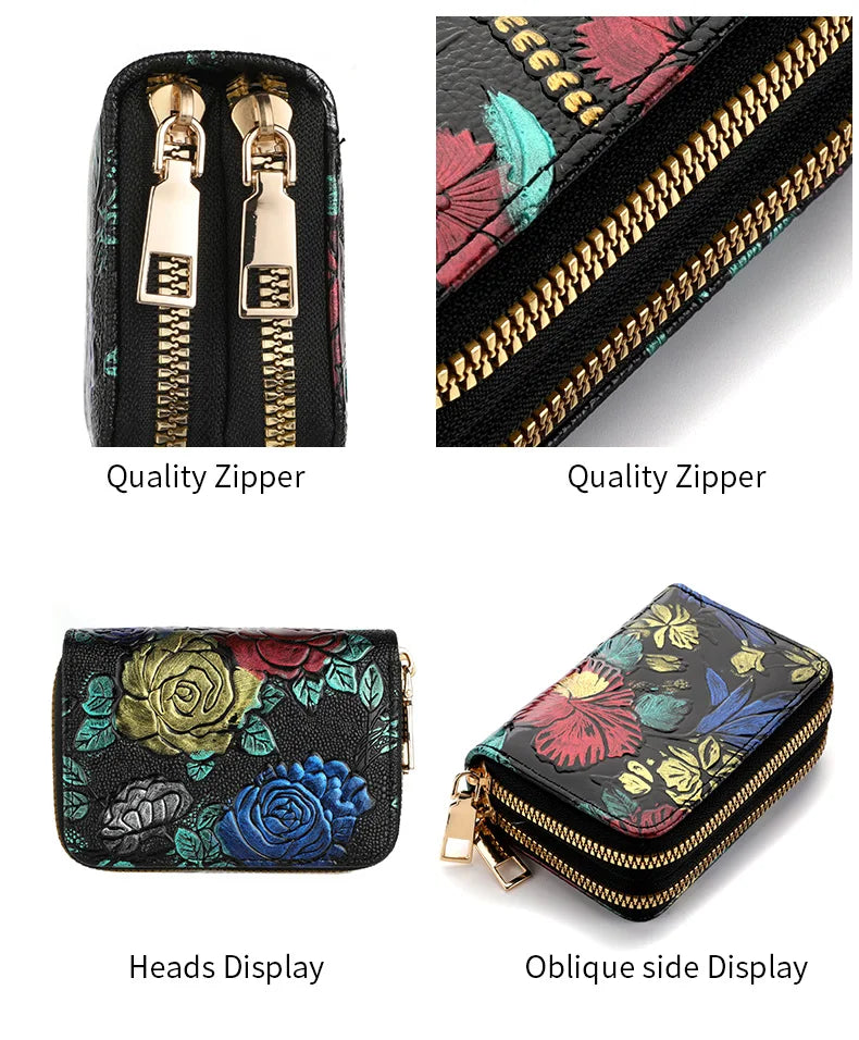 Women's Credit Card Wallet Large Capacity Multi-Card Slot Coin Wallet Double Zipper Credit Card Holder For Women