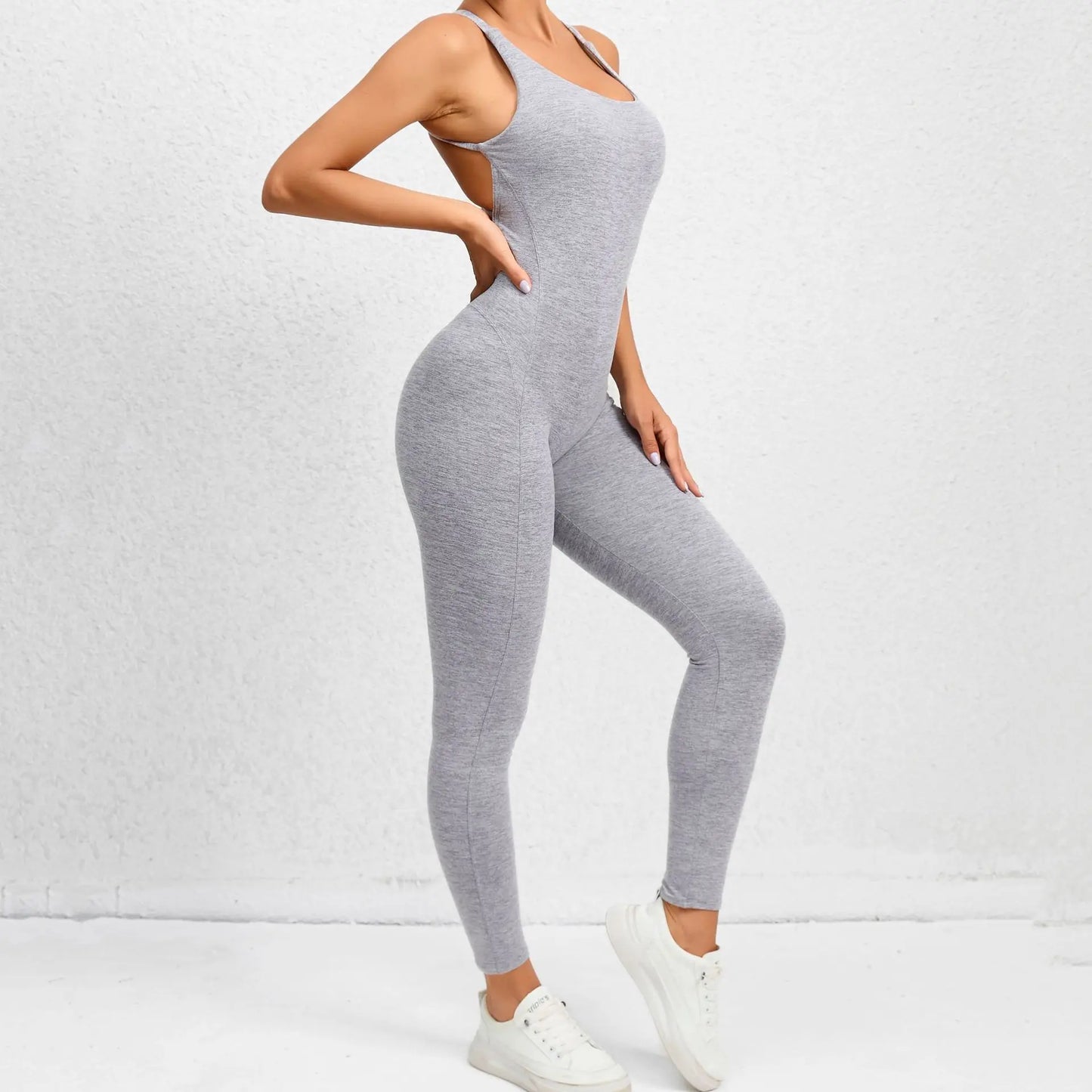 Sexy Backless Bodycon Scrunch Jumpsuit Raises Butt Women Dance Fitness Overalls for Women Sleeveless Yoga Sport Jump Suit Black