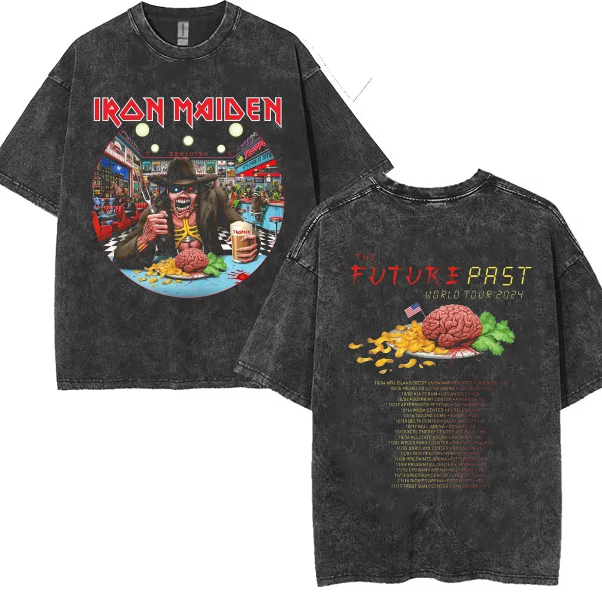 Irons The Future Past 2024 World Tour Maidens Summer Washed T Shirt Retro T-shirt Short Sleeve Vintage Black  Wash Y2k Clothes