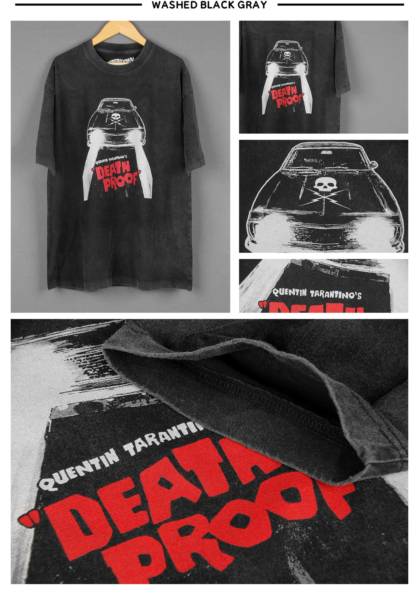 Death Proof T-Shirt Movie Grindhouse Planet Terror From Dusk Till Dawn Quentin Men Summer Washed Long Sleeves Cotton Tee Shirt