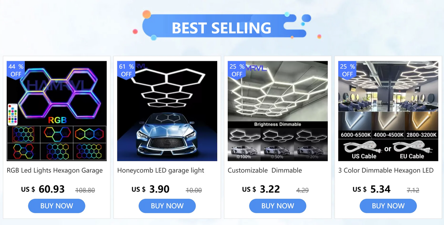 Cutomized Barbershop Hair Salon Led Ceiling Light Hexagon Garage Light Warm/Natural white 3000K 4000K Honeycomb Lighting For Car