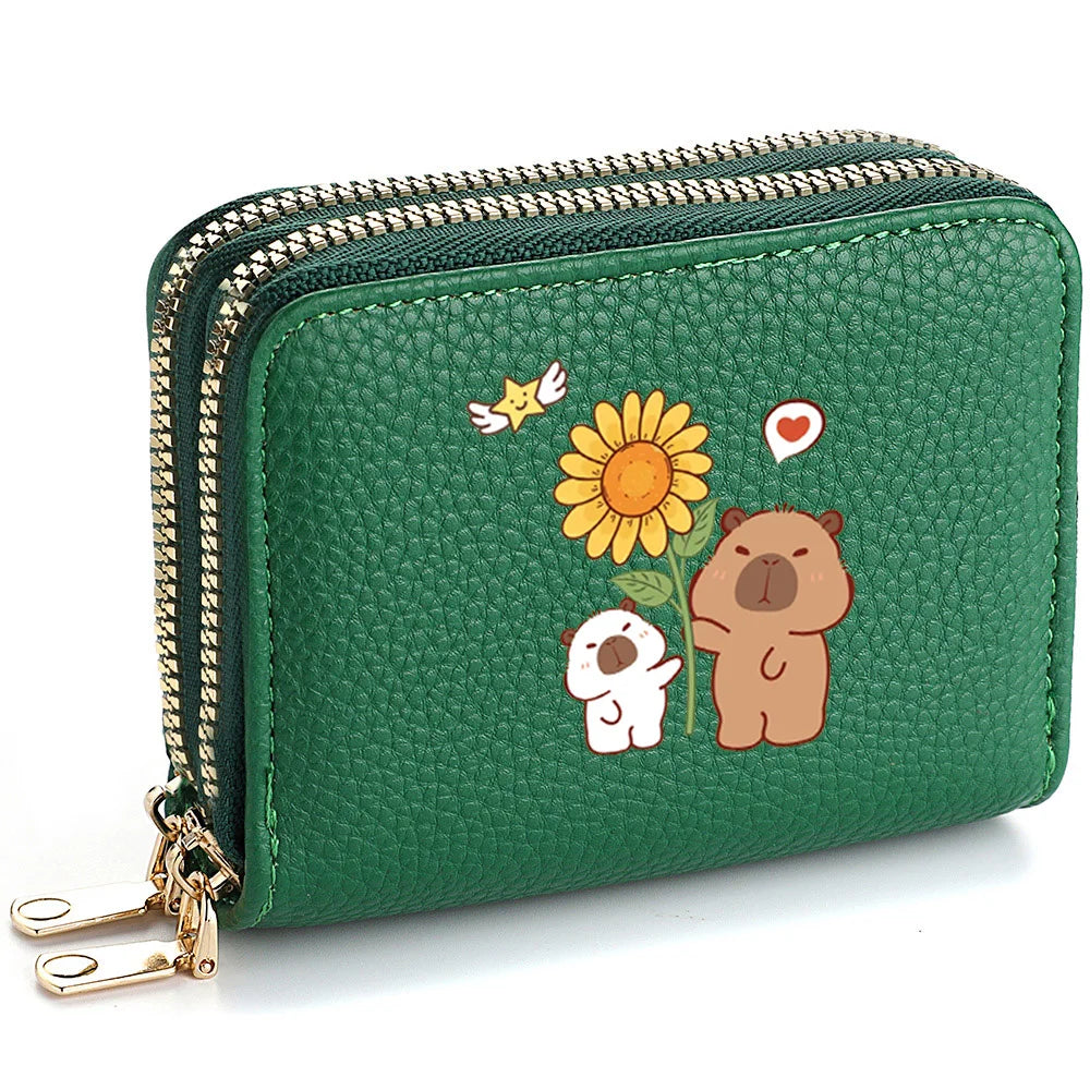 PU Leather Zipper Credit Card Holder, Cartoon Print Fashionable And Compact Women's Coin Purse, Suitable For Women's Daily Use