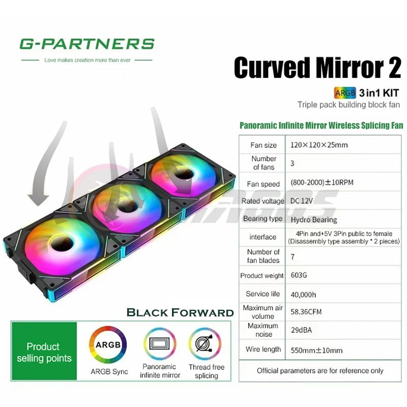 Infinity Mirror Uni Fan 3 in 1 Kit, ARGB Light Effect Forword Reverse Blade, PC Gamer Cabinet Water Cooling Silent Mute Radiator