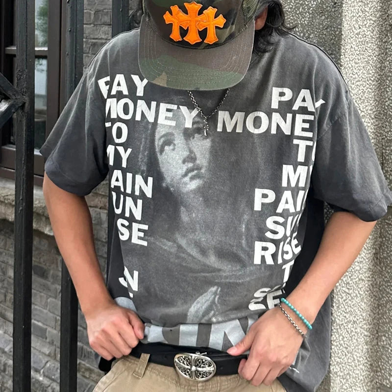 Pay Money To My Pain Saint T-Shirt Men Women Best Quality Oversized 100% Cotton Tee Tops Vintage Washed Black Graphics T Shirt