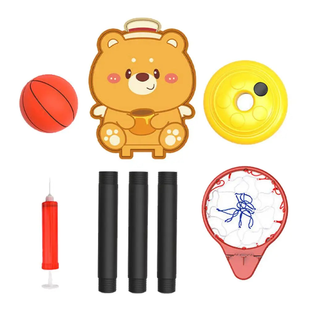 Basketball Hoop for Kids Adjustable Small Basketball Goal Cartoon Bear Shape Basketball Board Stand Indoor Game Sport Toy