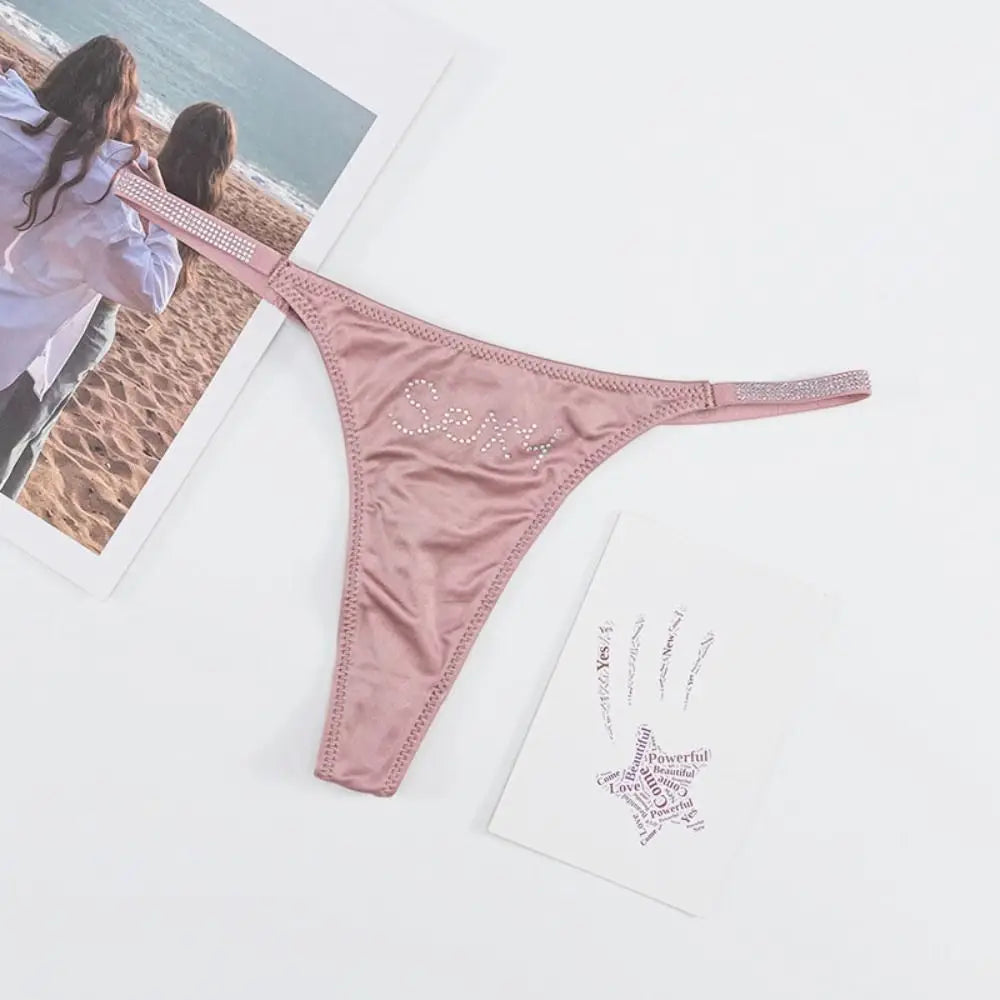Low-waist Seamless Panties Breathable Thin Belt Solid Color Rhinestone Briefs Underwear Sports Panties Women Thong Girl