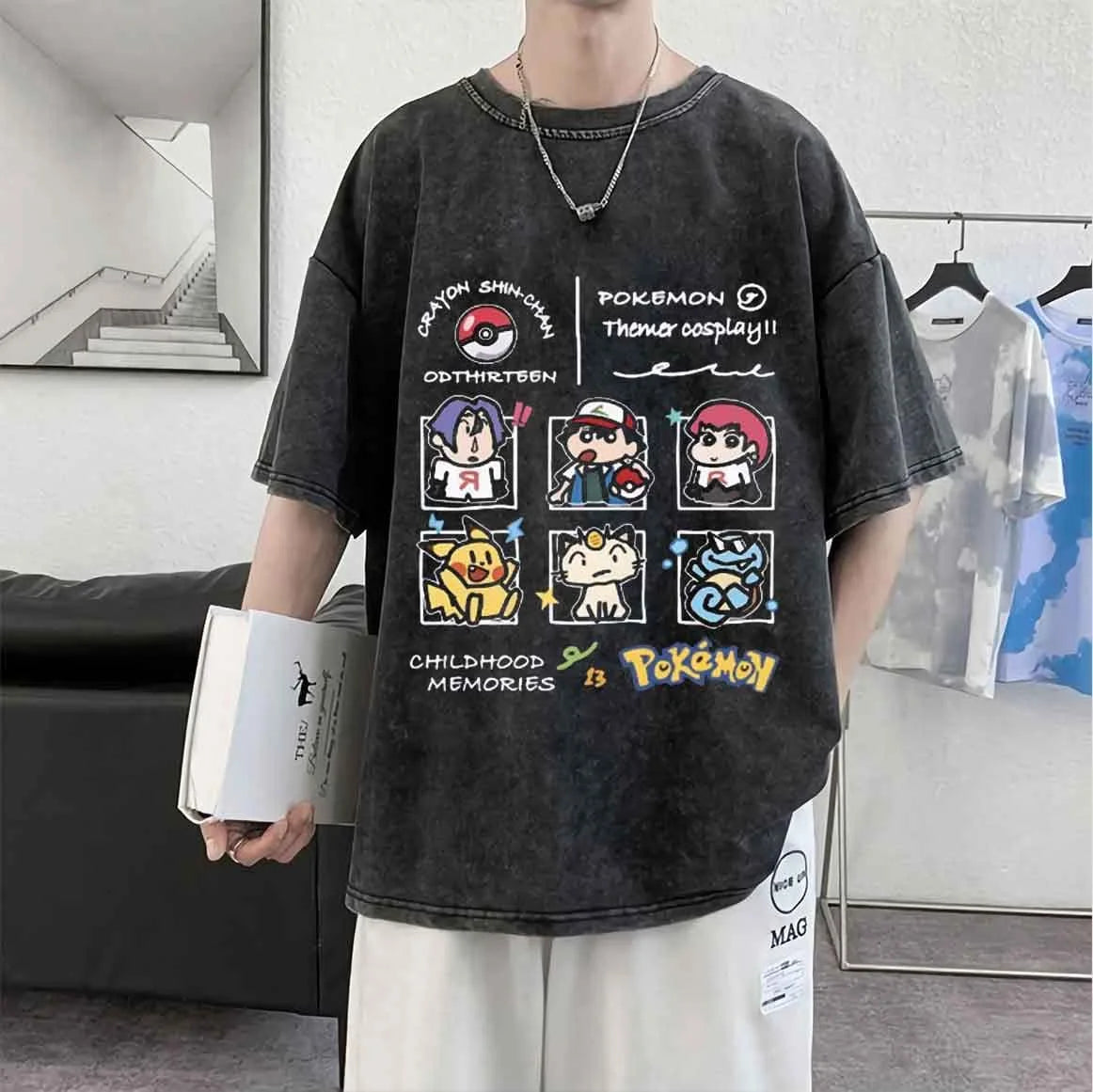 Pokemon Gengar Graphic T-shirts Man Summer Y2k Clothes Women Washed Cotton Casual Short-sleeved Tee Oversized Streetwear Tops
