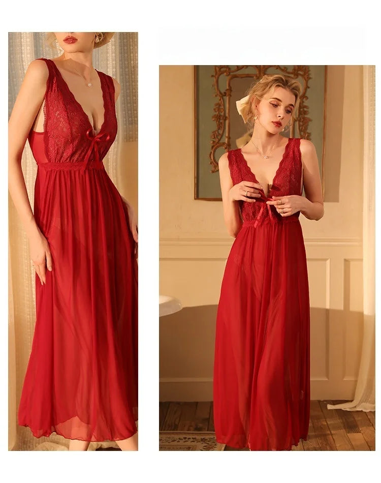 2025 Sheer Mesh Chemise Nightgown Adjustable Straps Full Length Lingerie Set Comfort Stretch Women Sleepwear Night Dress Woman