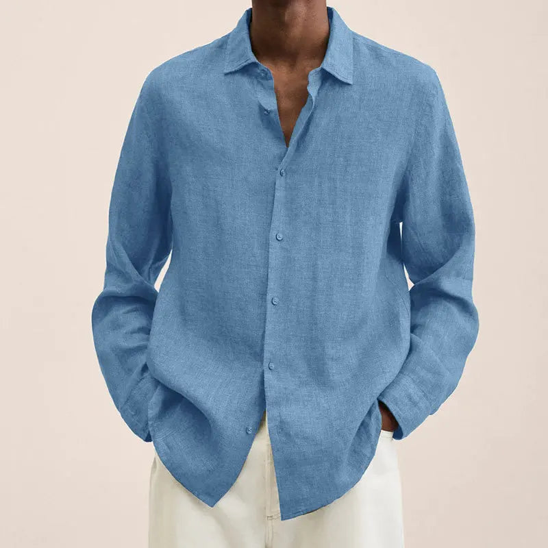 Oversized S-5XL Men Cotton Linen Blouse Tops Summer Spring Turn Down Collar Long Sleeve Office Work Blouse Shirts SZE-ST22071