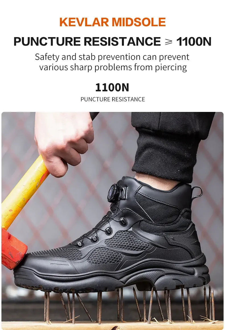 Rotary Buckle Work Boots Safety Steel Toe Shoes Men Breathable Safety Shoes Brand Indestructible Shoes Puncture-Proof work Shoes