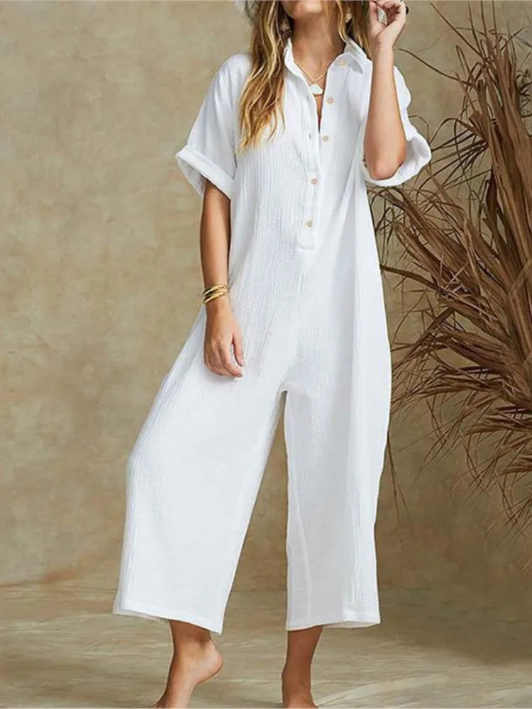 Elegant Autumn Casual Workwear Jumpsuit Cotton And Linen Women's Trousers Spring Autumn Office Lady Loose Jumpsuits Female