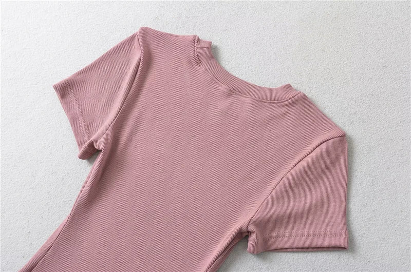 LUNDUNSHIJIA 2024 Summer Sexy Women Basic O-neck Short Sleeve T-shirt Ladies Slim Elasticity Cotton Tee Tops 12 Colors