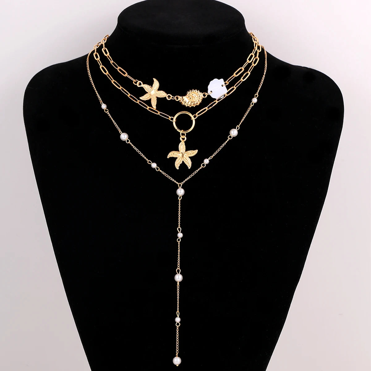 Boho Statement Y-Shape Chain Necklaces for Women Flower Starfish Heart Crystal Pendant Necklace Summer Beach Fashion Jewelry