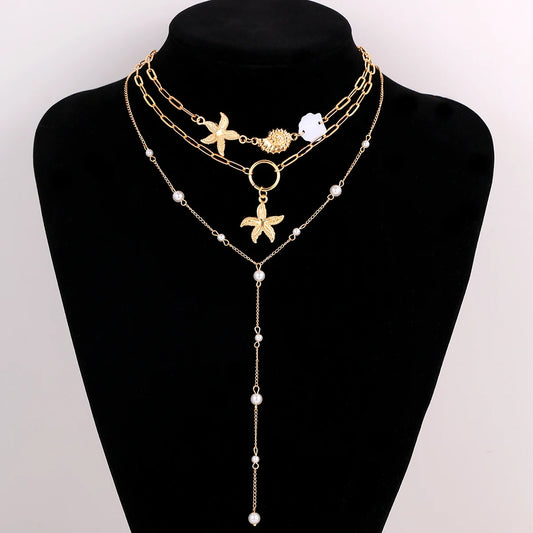 Boho Statement Y-Shape Chain Necklaces for Women Flower Starfish Heart Crystal Pendant Necklace Summer Beach Fashion Jewelry