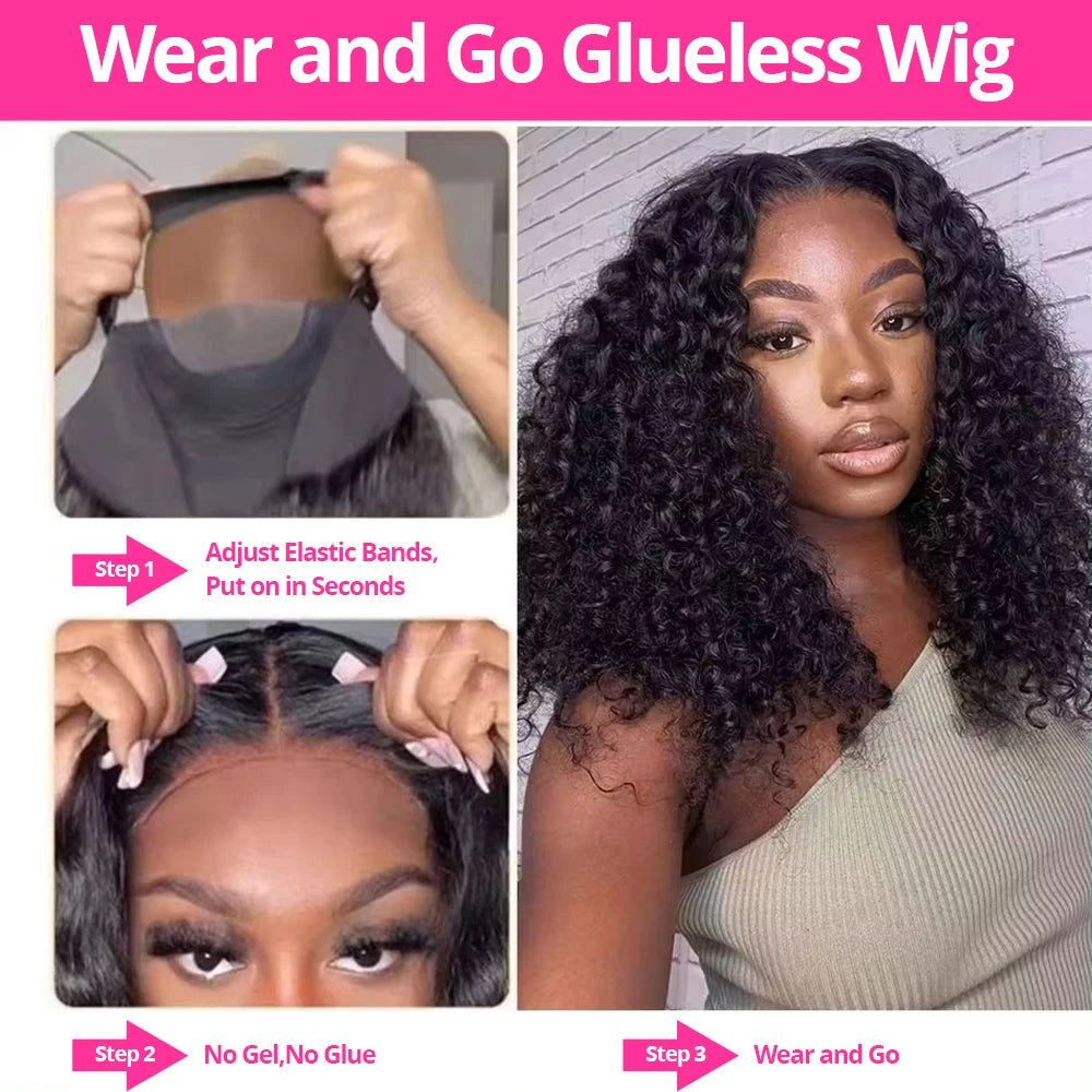 13x4 Glueless Human Hair Wig 200% Short Bob Wig Deep Wave Wig Kinky Curly Human Hair Wigs Afro Curly Lace Front Human Hair Wigs