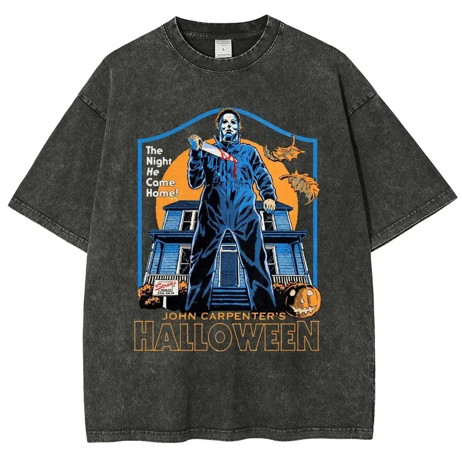 A Real Man WIll Chase After You Horror Washed T Shirt Men Women Graphic Y2K Cotton Tshirt Unisex Harajuku Streetwear T-shirt