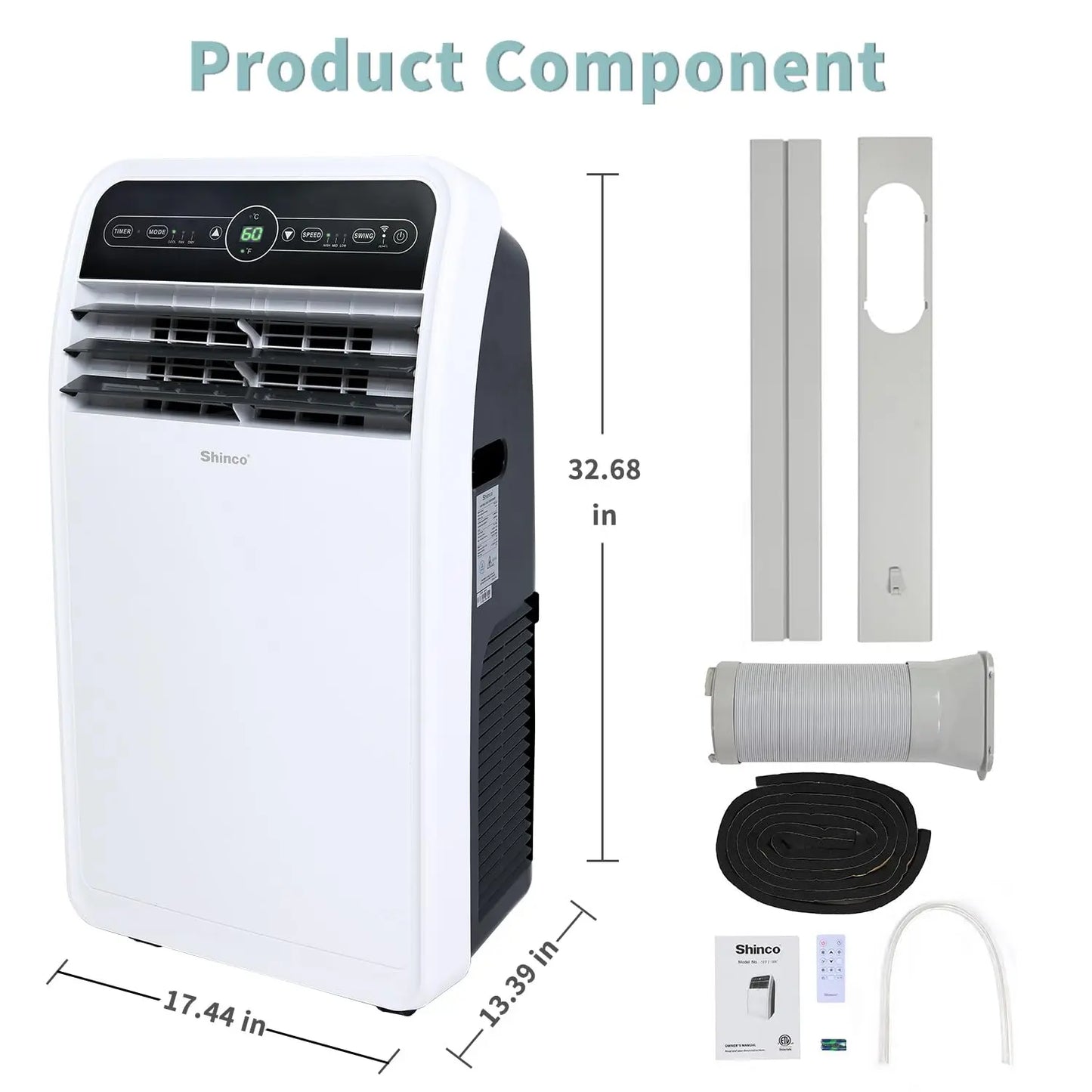 Shinco 12,000 BTU Smart Wi-Fi Portable Air Conditioner, Portable AC Unit with Built-in Cool, Dehumidifier&Fan Modes for Room