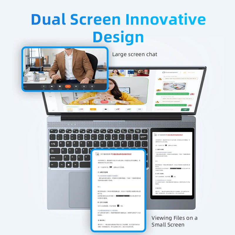 Dual Screen Laptop 32G DDR4 2TB SSD Gaming Laptops 15.6" IPS+7" Touch Screen Intel N100 Processor Windows11 Notebook Computer