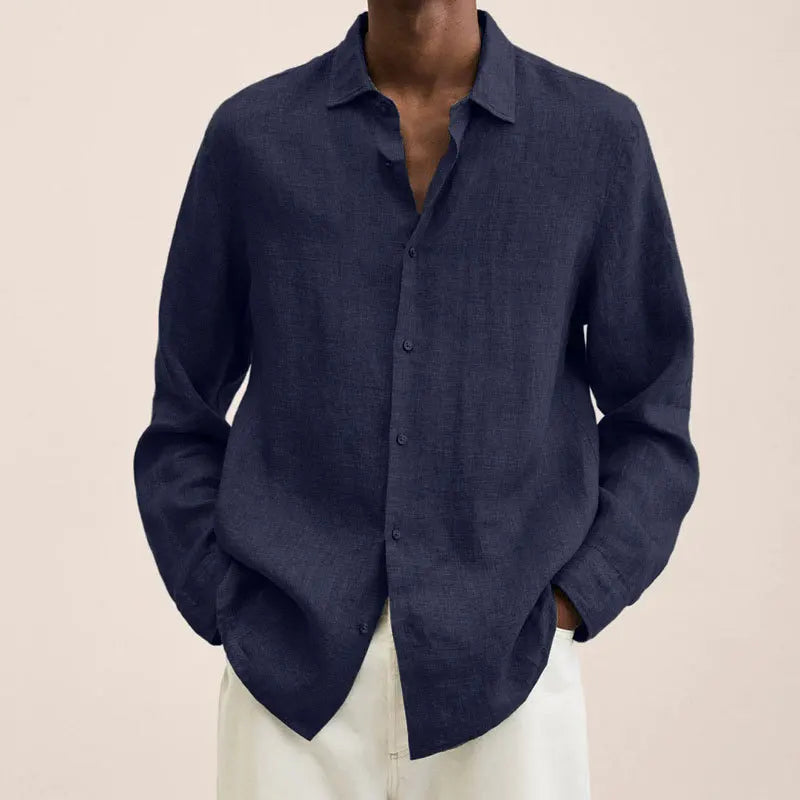 Oversized S-5XL Men Cotton Linen Blouse Tops Summer Spring Turn Down Collar Long Sleeve Office Work Blouse Shirts SZE-ST22071