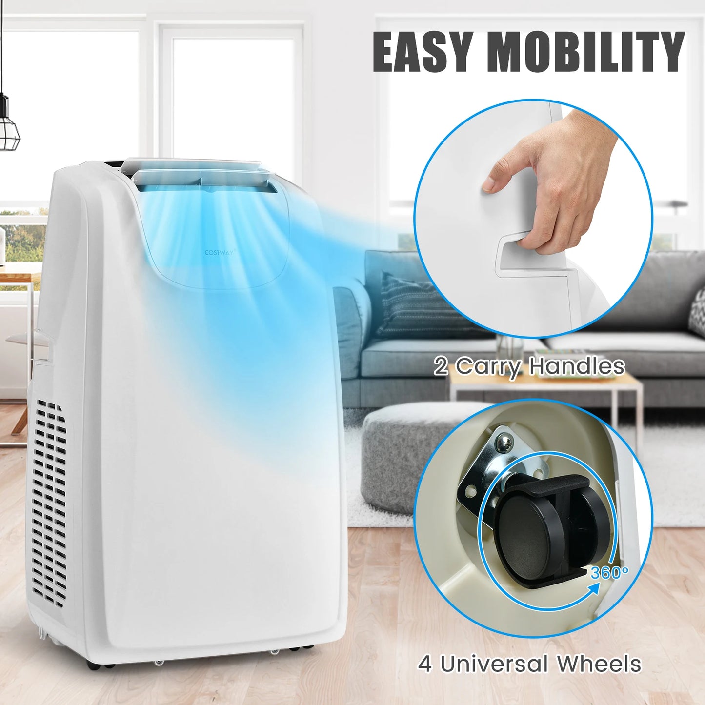 12,000 BTU Dual Hose Portable Air Conditioner 3-in-1 AC Unit w/ Remote Control