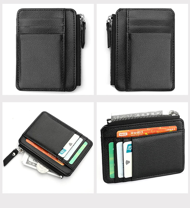 Ultra-Thin Mini Multi-Slot Credit Card Holder for Women PU Leather Zipper Wallet Compact Card Case Ladies' Organizer