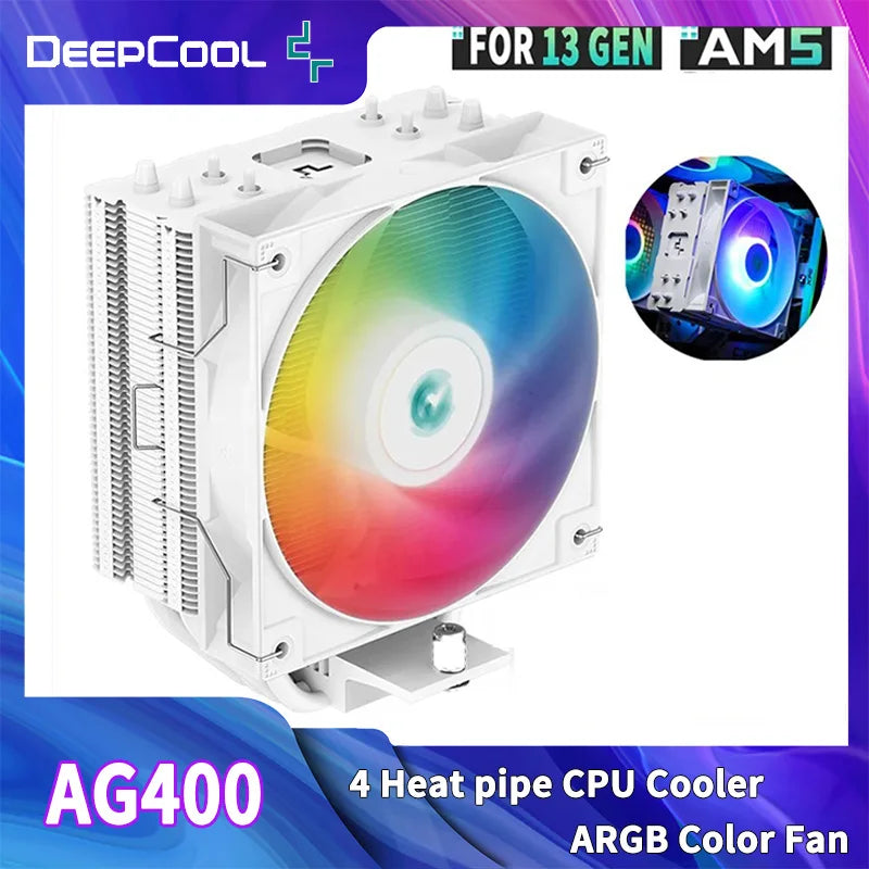 DEEPCOOL AG400 4 Heat Pipe CPU Air-Cooled Cooler ARGB PWM TDP 220W CPU Radiator for LGA1700 1200 115X 1151 1155 AMD AM4 AM5