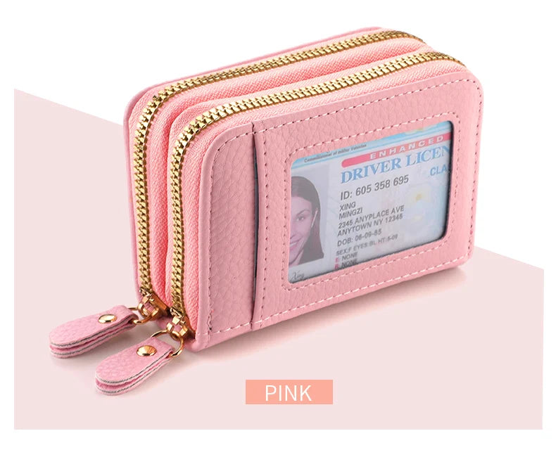 Multi Slot  Holder Fashion Wallet Female Bank Card ID Holder Female PU Leather Protection Case Coin Zipper Wallet