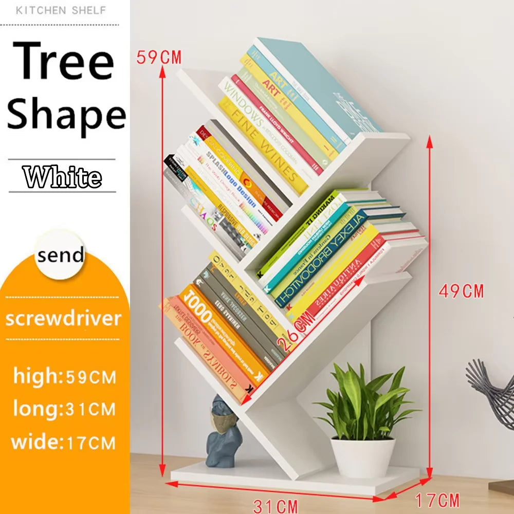 4 Tier Floor Standing Bookcase for CDs/Magazine/Books,Small Book Organizer for Bedroom,Living Room,Office, 4-Tier Tree Bookshelf