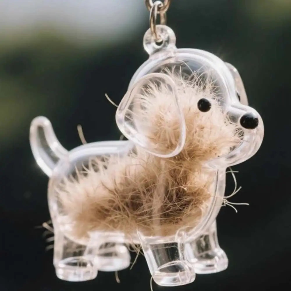 Cartoon Dog Shape Dog Hair Storage Box Transparent Hair Grooming Pet Hair Keychain DIY Handmade Keyring Puppy Pendants Backpack