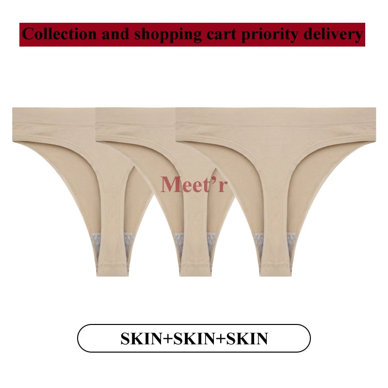 Meet'r 3Pcs/Lot Sexy Women Breathable Thong Low-waist High Elasticity Panties Underwear Breathable G String Temptation Lingerie