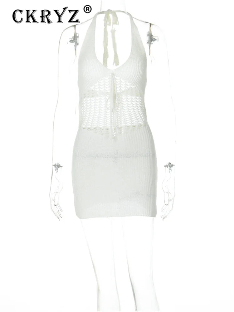 Ladies Summer Vacation Dress Women Sleeveless Backless Lace Up Halter Dresses Birthday Party Club Streetwear Woman Clothes 2025