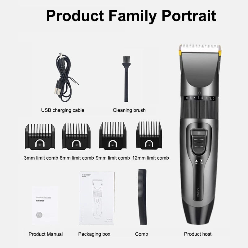 Electric Hair Clipper Men's Professional Hair Clipper Ceramic Blade Household Low Noise Trimmer USB Charging Men's Haircut Tools