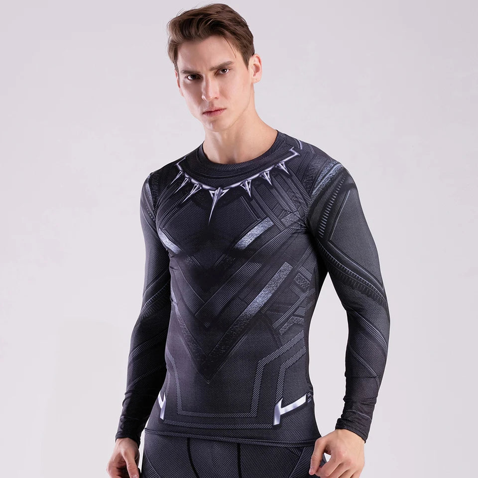 Rashguard Super T-Shirt Men's Long Sleeve Compression Tight Fitness Gym Sports Digital Printing Running Tracksuit Hero Jerseys