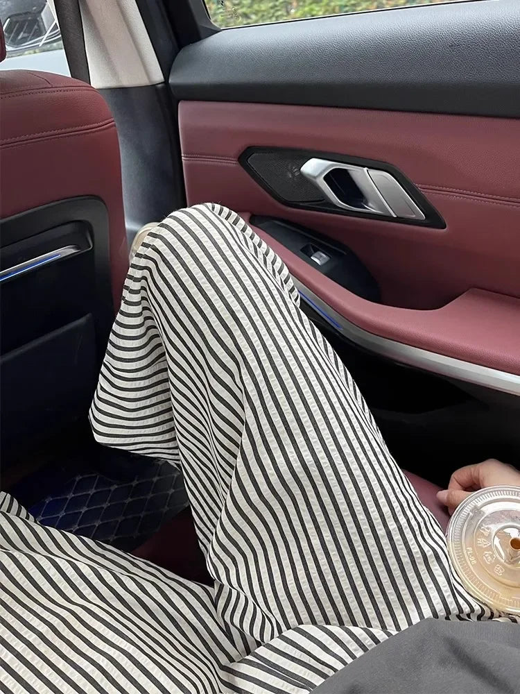 Pajama Pants Striped Spring Summer Long Premium Feeling Home Pants Student Straight Pants Elastic Waist Women Sleeping Pants