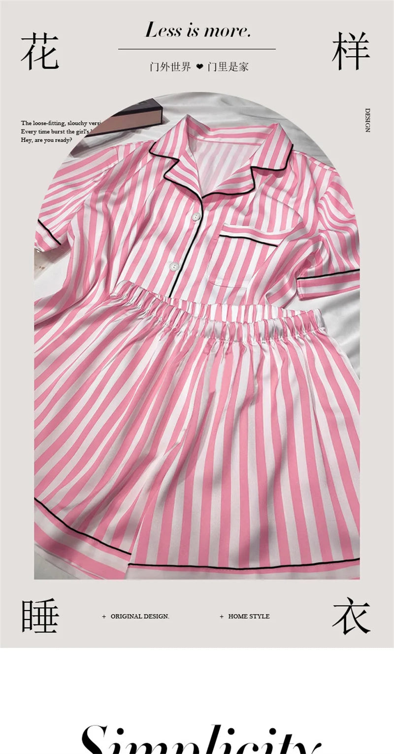 Spring Summer Ladies Faux Silk Polyester Elegant Women Pajama Sets Sexy Satin Homewear Luxury Pyjamas Female Sleepwear Fashion 1