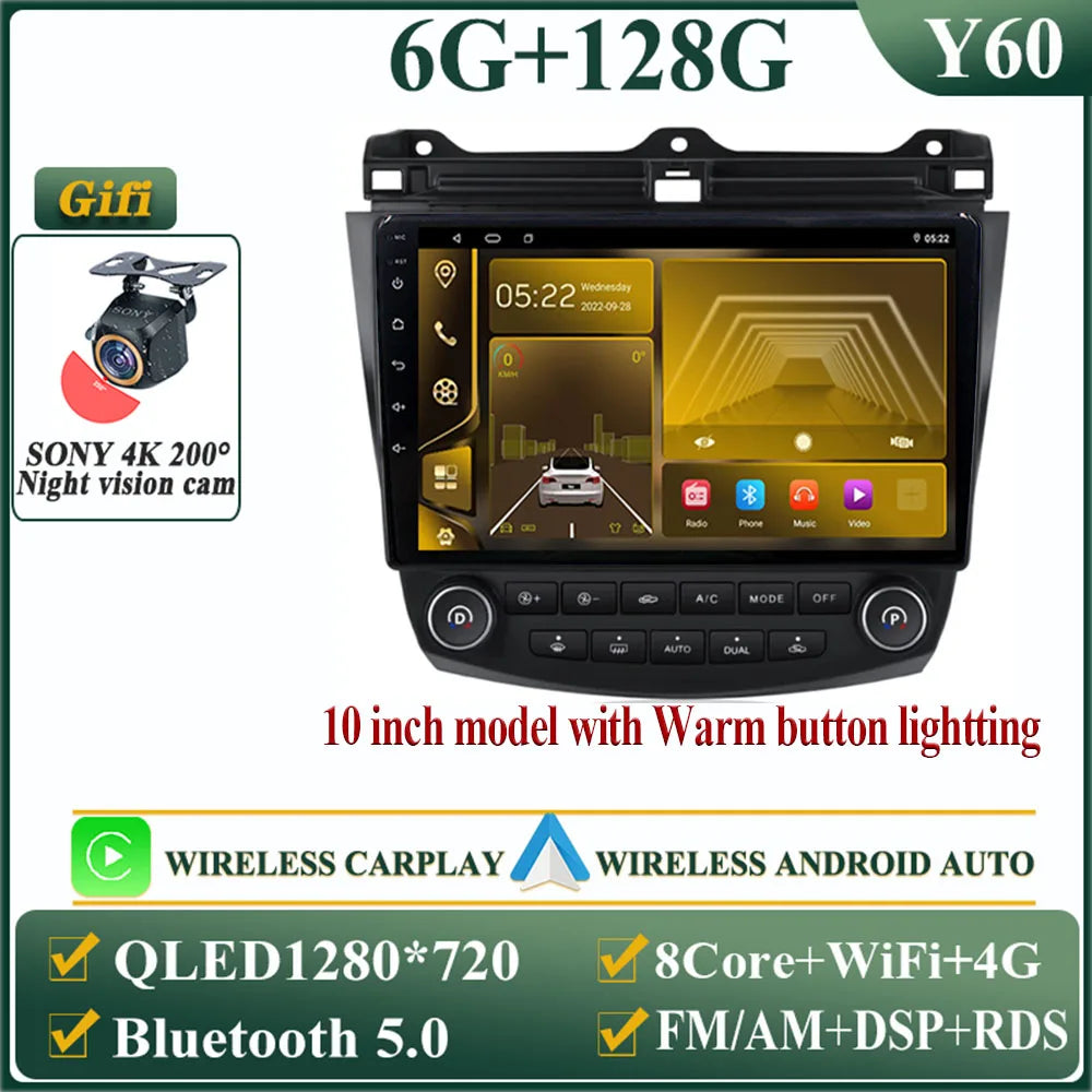 Android 14 Head Unit For Honda Accord 7 2003-2007 Multimedia Player GPS Navigation Stereo Head Unit No 2din DVD QLED Screen 5G