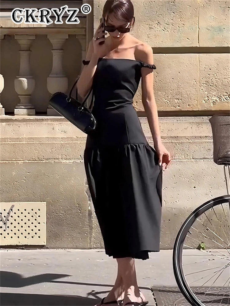 Ladies Summer Off Shoulder Elegant Evening Party Dress Women Sleeveless Backless Long Dresses Club Streetwear Woman Clothes 2025
