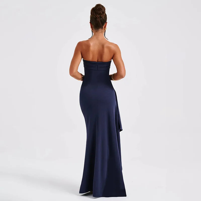 Ladies Summer Ruffle Side Slit Fashion Evening Party Dress Women Sleeveless Backless Tube Maxi Dresses Club Streetwear Outfits
